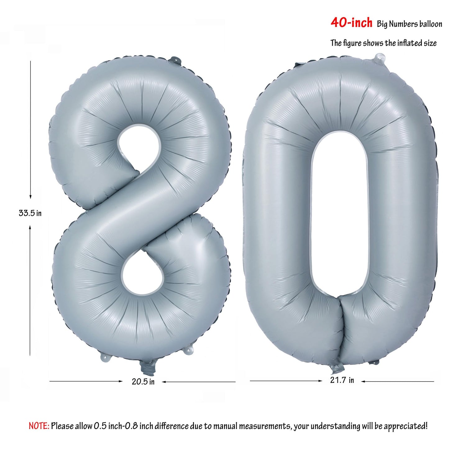 40 In Matte Gray Number Balloons Helium Foil Mylar Balloon Birthday Party Banquet Decoration 80