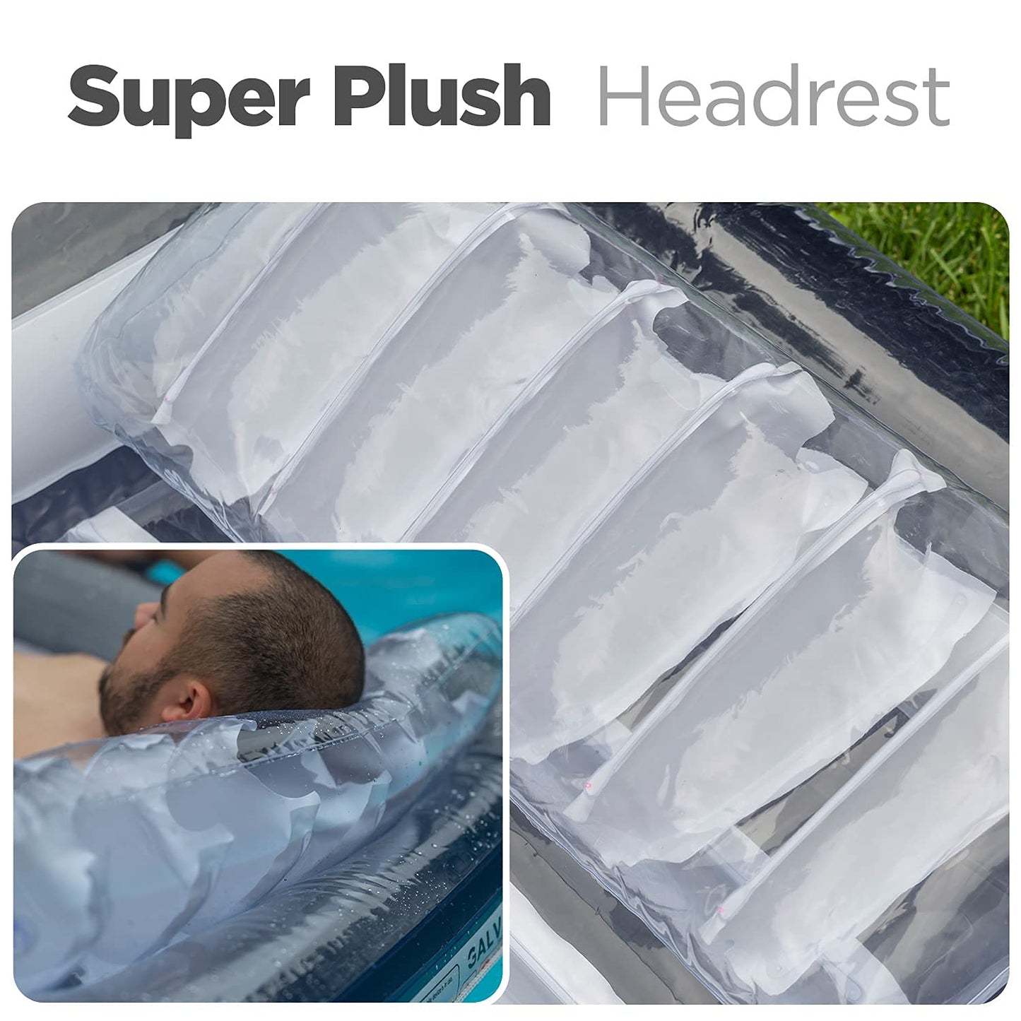 Galvanox Inflatable Tanning Pool Lounger With Pillow | Large Blow Up Floating Bed Raft 70'X49' (Navy Blue)