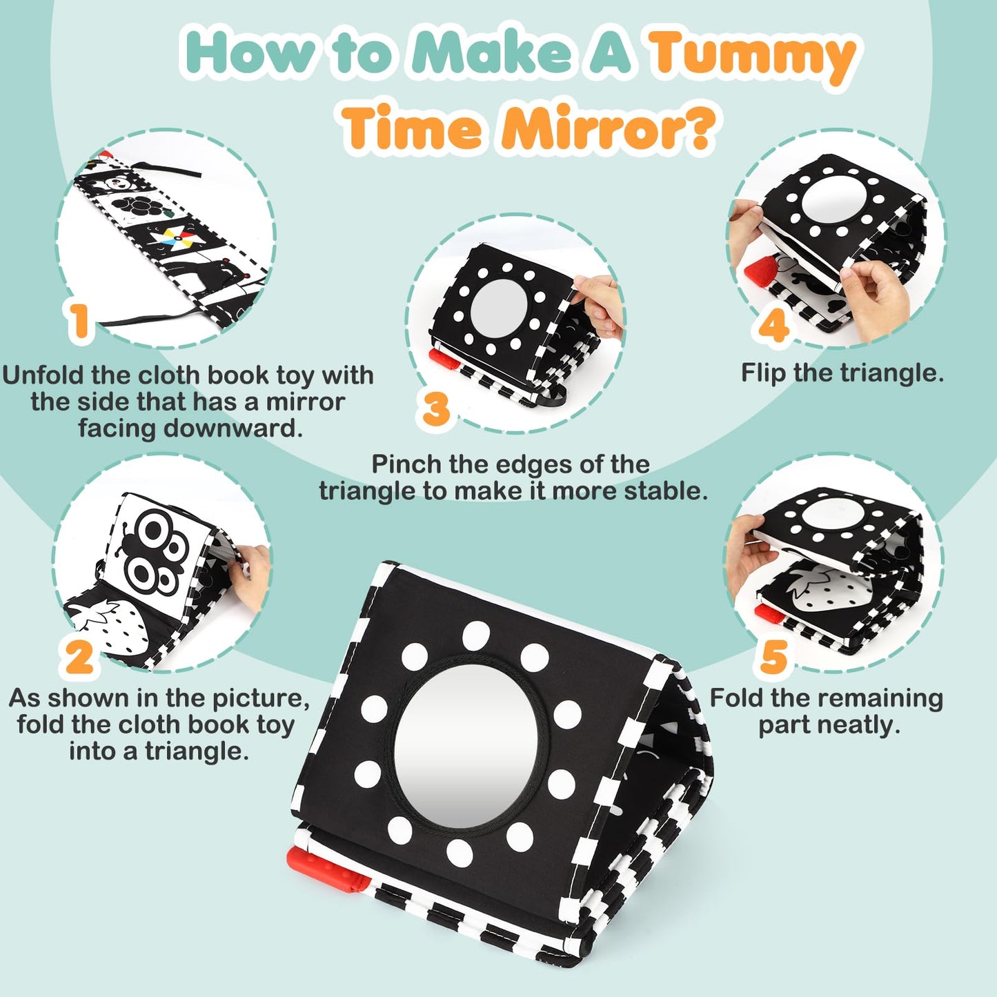 Bbwoo High Contrast Baby Toys For Newborn Development - Tummy Time Black And White Baby Toys - Soft Baby Book - Montessori Visua