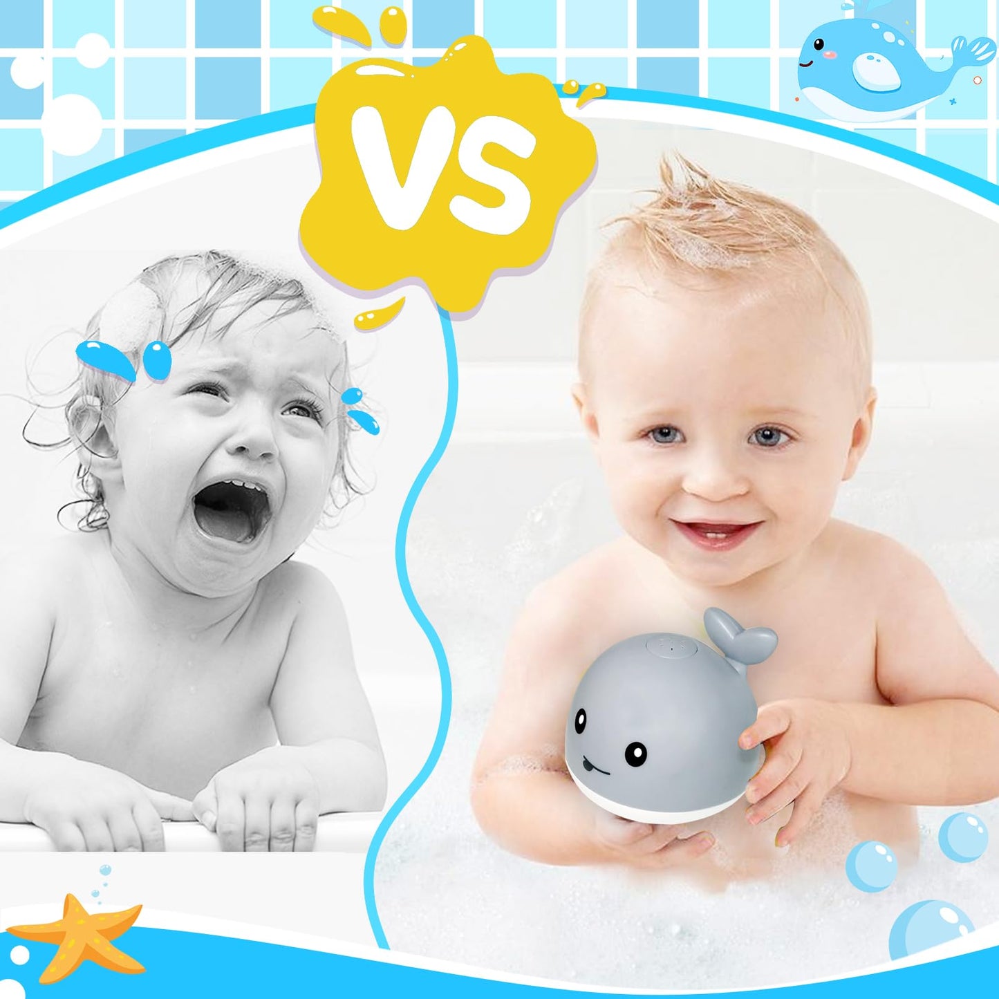 Tfs Topfans Baby Whale Bath Toy Infant: Light Up Fountain 6-12 Months Old Bathtub 18-24 Pool 3 4 5 7 8 9 10 15 Sprinkler Tub Wat