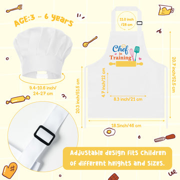 R HORSE Kid Apron and Chef Hat Set 2Pcs Adjustable Children White Kitchen Apron Dress up Role Play Chef Toy Kid Funny Cooking Gi