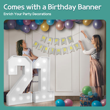 imprsv Large 3ft Light Up Number 21 Birthday Decoration - White Plastic Marquee for 21st Birthday Party Decor