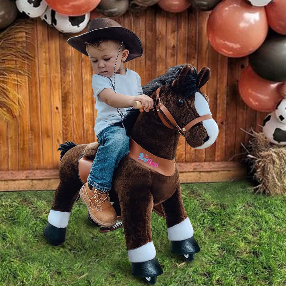 Ponycycle Ride On Horse Toy Walking Rocking Horses Classic Model U (With Brake/ 36' Height/Size 4 For Age 4-8 Boy Gifts) Ride Horse Giddy Up Pony Animal Toys Chocolate Brown Ux421