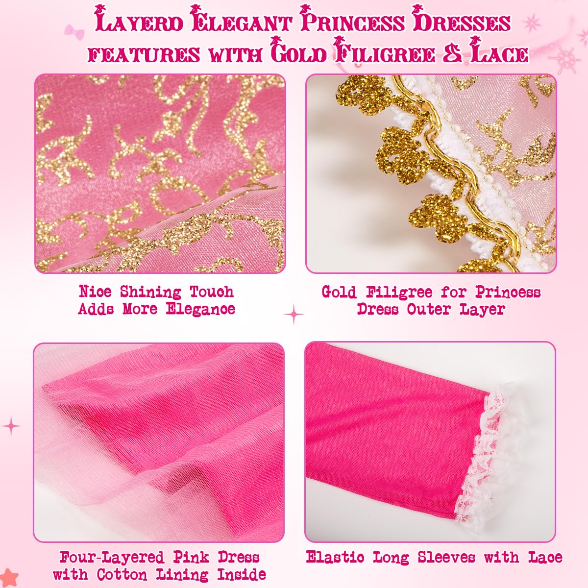 Meland Pink Princess Dress Up For Girls, Dress Up Clothes For Little Girls Pretend Play(Xl,9-10 Years)