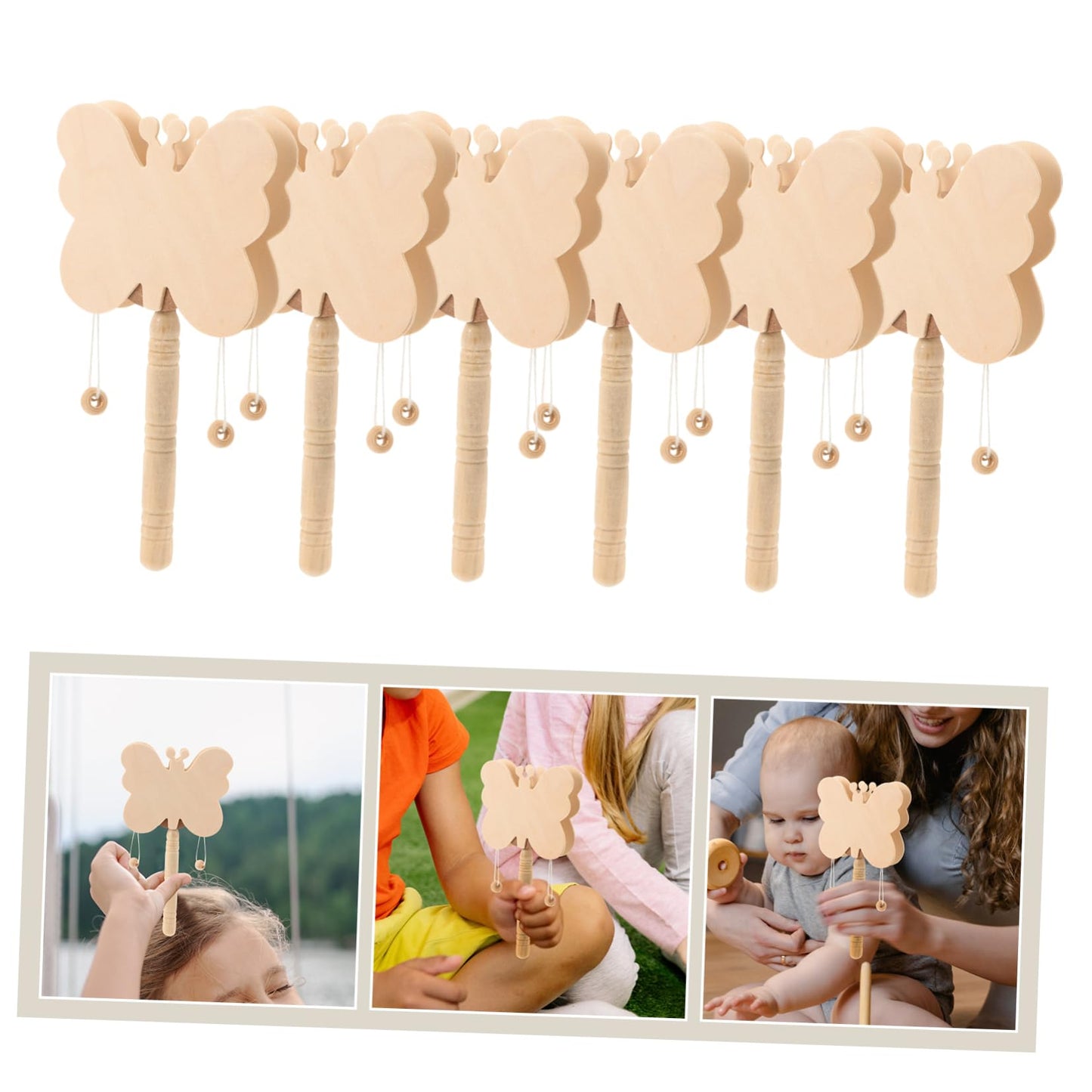 SEWACC 10pcs Kid Toys Kids Crafts Kids Toys Mini Toys Musical Instrument Rattle-Drum Ornaments DIY Supplies Wooden DIY Rattle-Dr