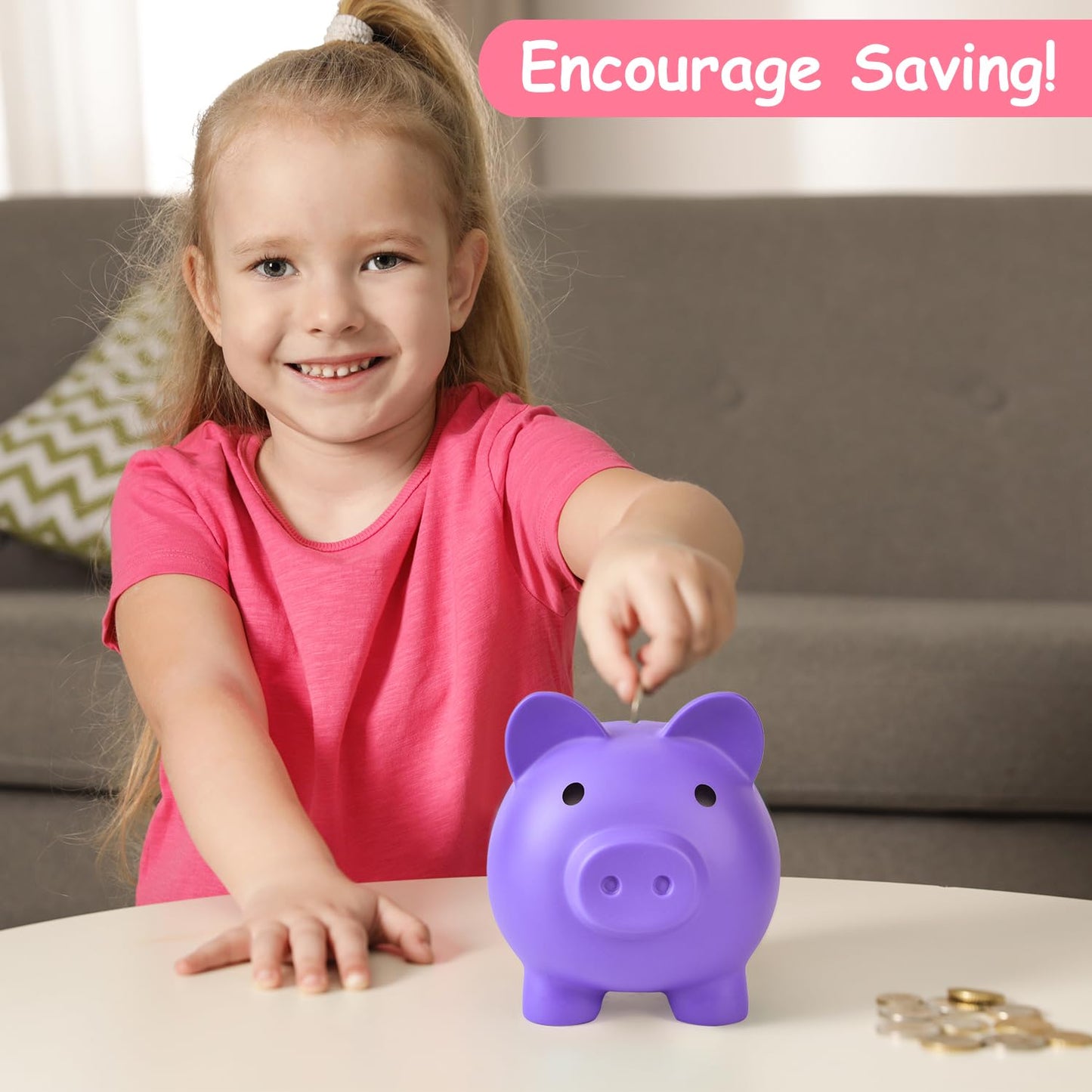Pjdrllc Large Piggy Bank, Unbreakable Plastic Money Bank, Coin Bank For Girls And Boys, Large Size Piggy Banks, Practical Gifts For Birthday, Easter, Christmas (Purple)