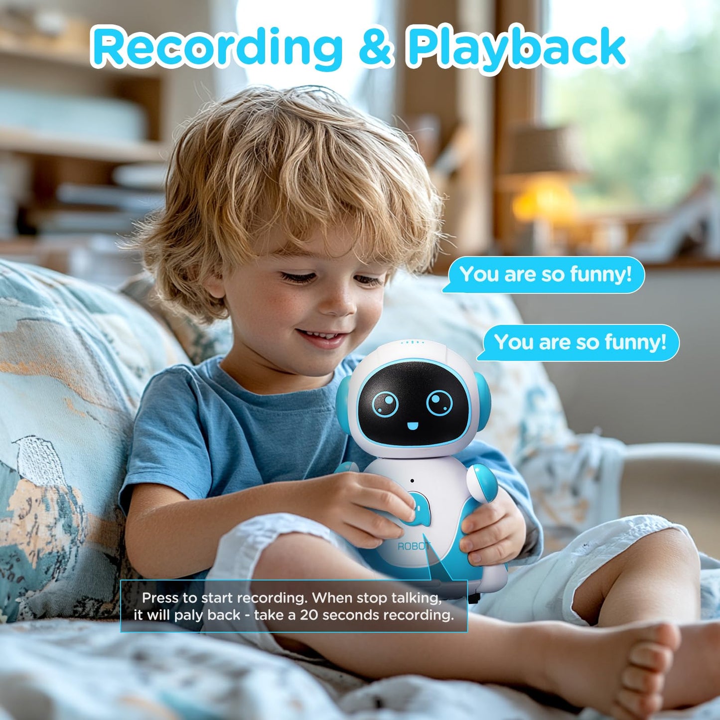 HAIOUMM Robot Toys for Boys, Rechargeable Smart Robots for Kid, Intelligent Robot with Touch Sensor, Dancing, Recording, Path Fi