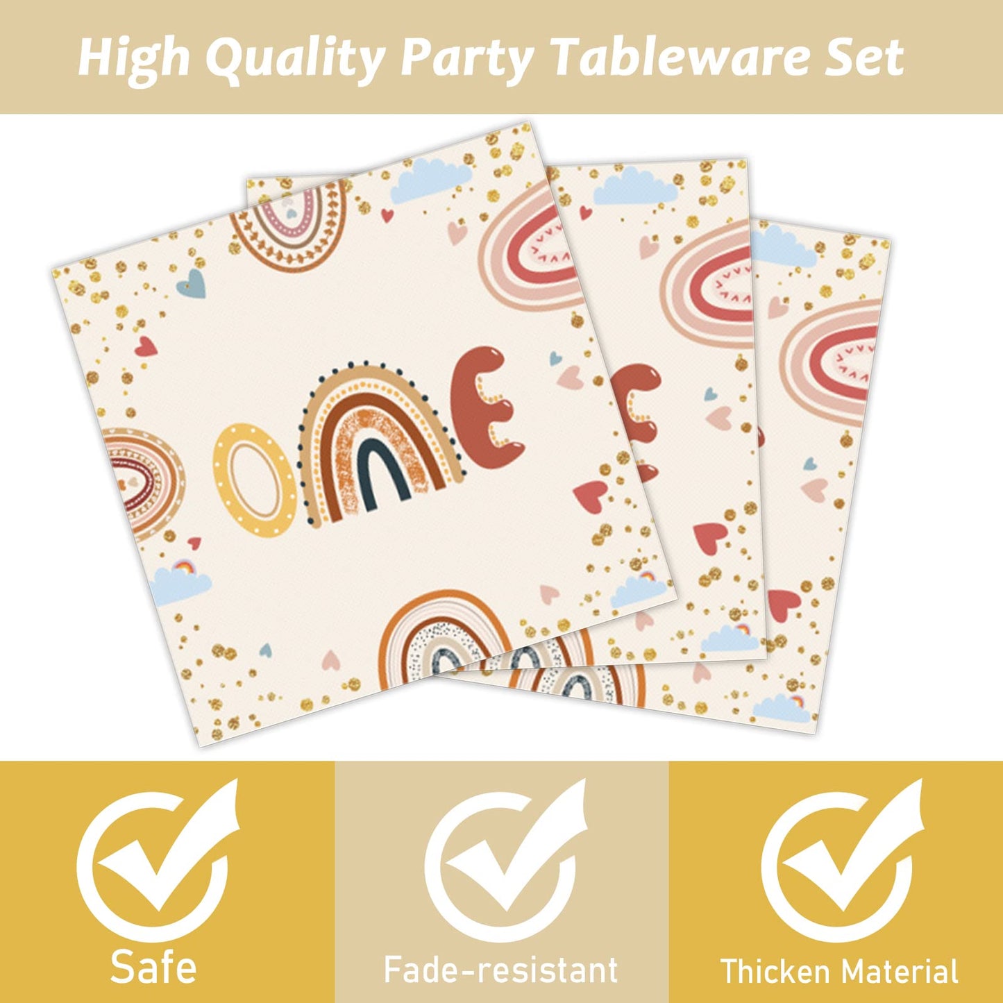 96 Pcs Boho Rainbow Party Plates And Napkins Party Supplies Boho Rainbow 1St Birthday Party Tableware Set Boho One Party Decorat