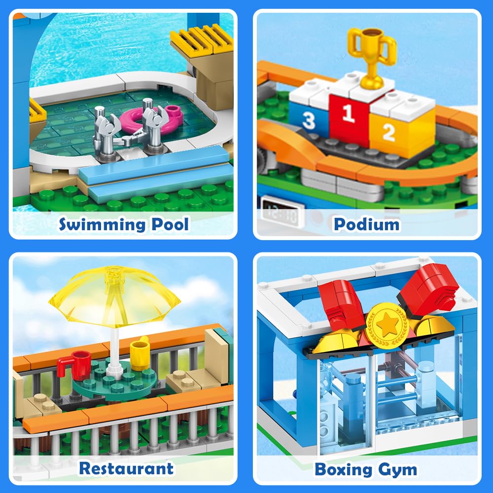 Hogokids City Sports Gym Building Set - 8 In 1 Friend Sports Center Football Basketball Climbing Swimming Boxing Shooting Skateboard Building Block Kit Games Toy Birthday Gift For Kids Girls Boys 6+