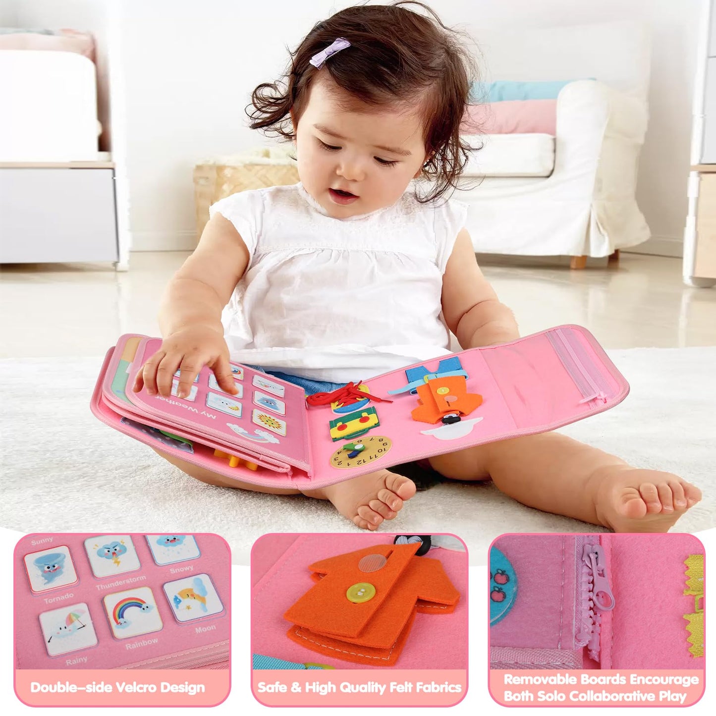 Busy Board Montessori Toys For 1 2 3 4 Year Old Girl Birthday Gift, Preschool Educational Activities Busy Book For Learning Fine