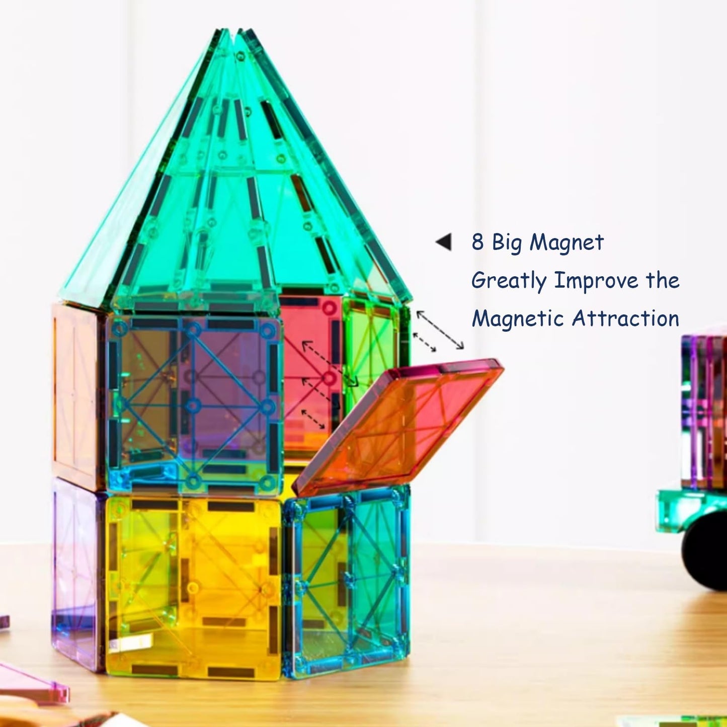 Neoformers 110Pcs Magnetic Tiles With 2 Cars, Stem 3D Building Blocks For Kids Ages 3-8, Montessori Magnet Construction Toys For Preschool Classroom