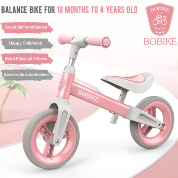 Bobike Toddler Balance Bike - Adjustable Seat & Handlebar, No-Pedal Training, Pink, Model SX, for Kids 1-3 Years Old