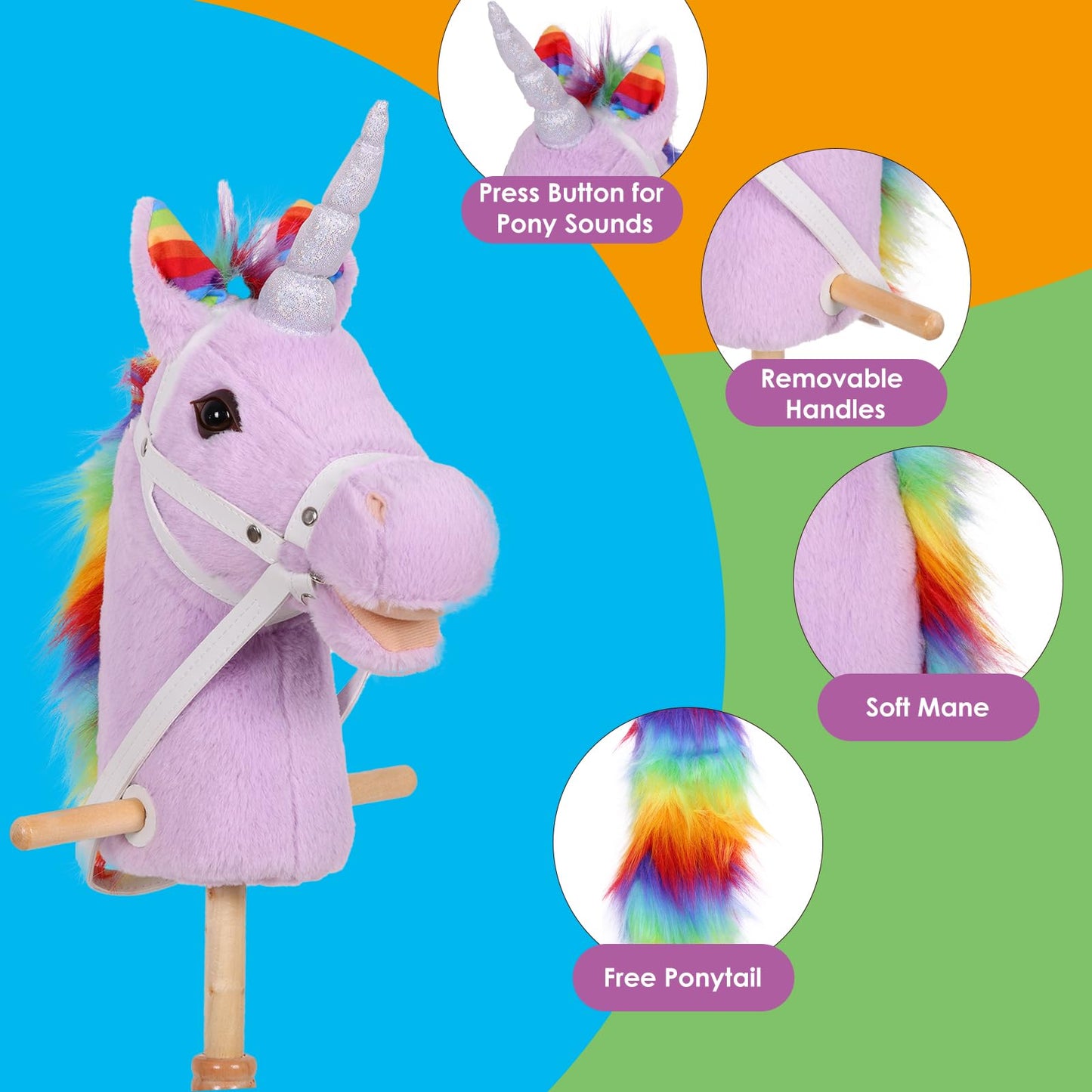 Plyfou Plush Stick Horse With Wood Wheels Real Pony Neighing And Galloping Sounds Toy, Horse On A Stick For Toddlers & Preschool