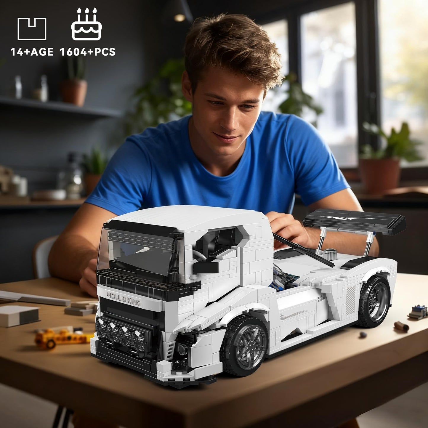 Mould King 10036 Tractor Truck Building Set MOC City Semi Truck Building Blocks Set to Build Gift for Age 14+/mature-themed Collections Enthusiasts(1604+ Pieces Static Version)