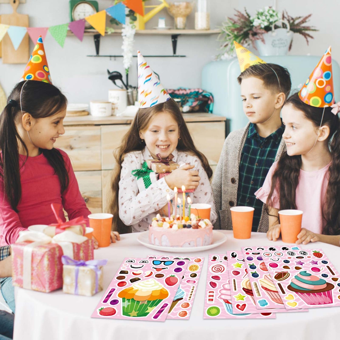 24 Sheets Make-A-Face Cupcake Stickers Make Your Own Dessert Stickers Mix And Match Sweets And Fruit Treats Party Favor Supplies