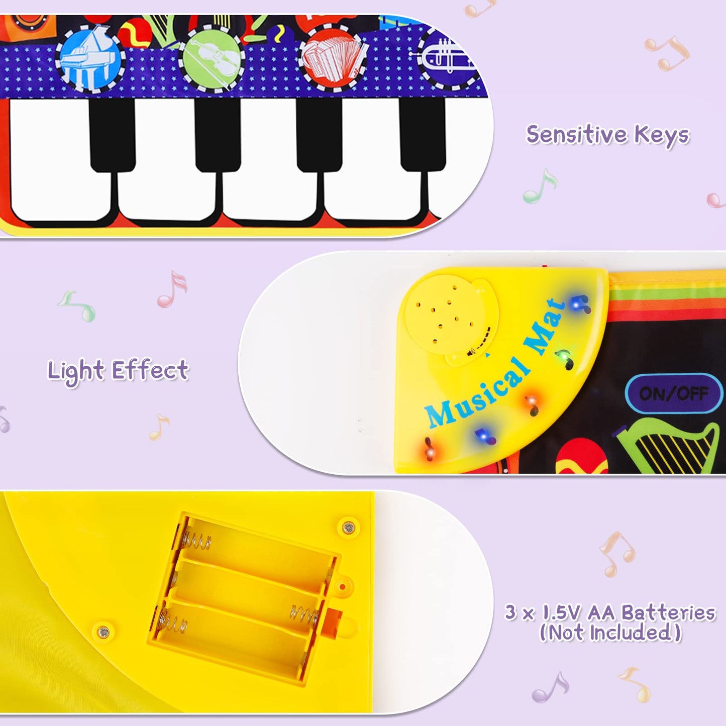 Musical Piano Mat For Toddlers - 28 Music Sounds Floor Piano Keyboard Dance Playmat - Toy & Gift For Kids 1-5 Years Old Boys Girls
