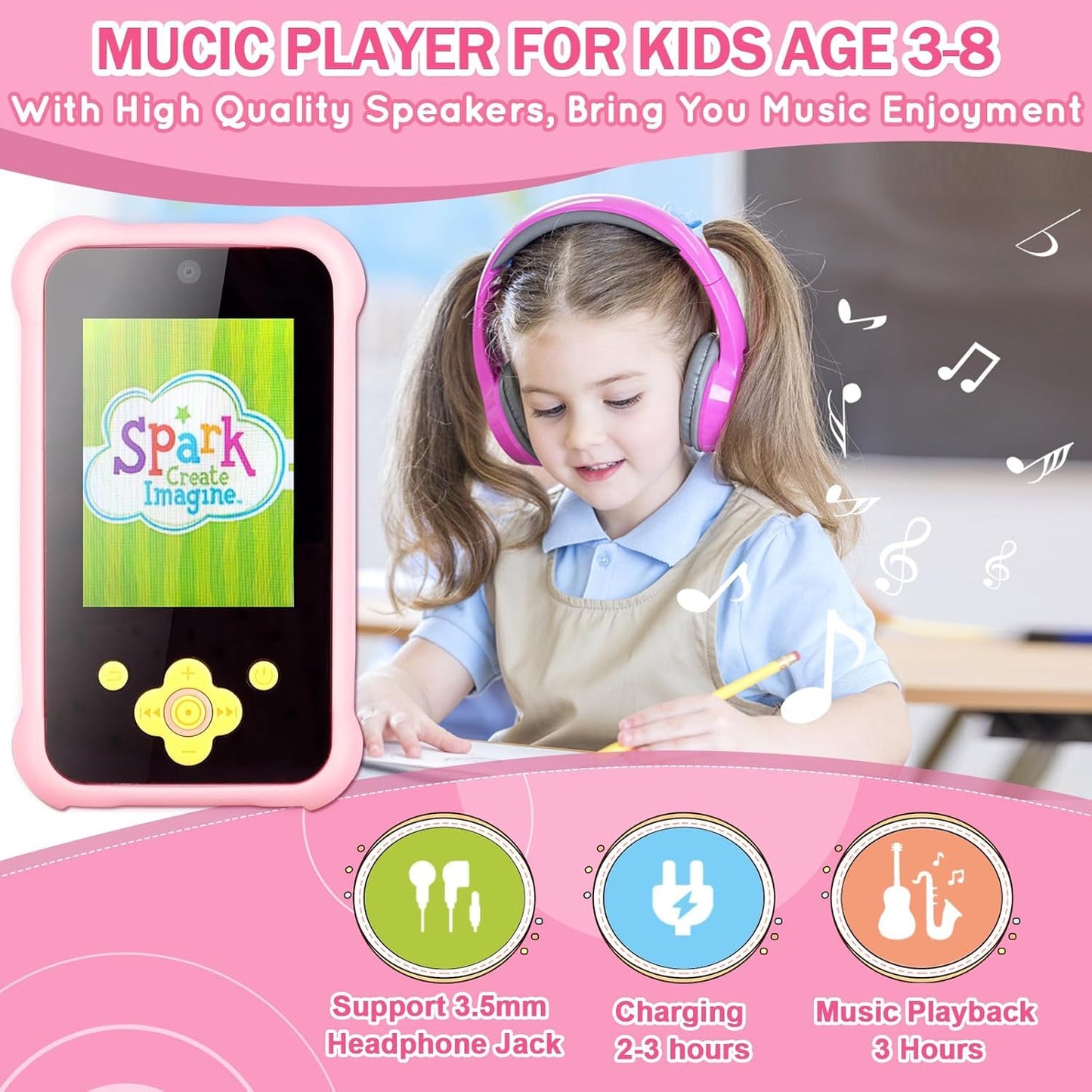 Mini Phone for Girls, Toddler Toy Phone with Dual Camera and MP3 Music Player, Kids Smart Phone with 32G SD Card & Silicone Cove