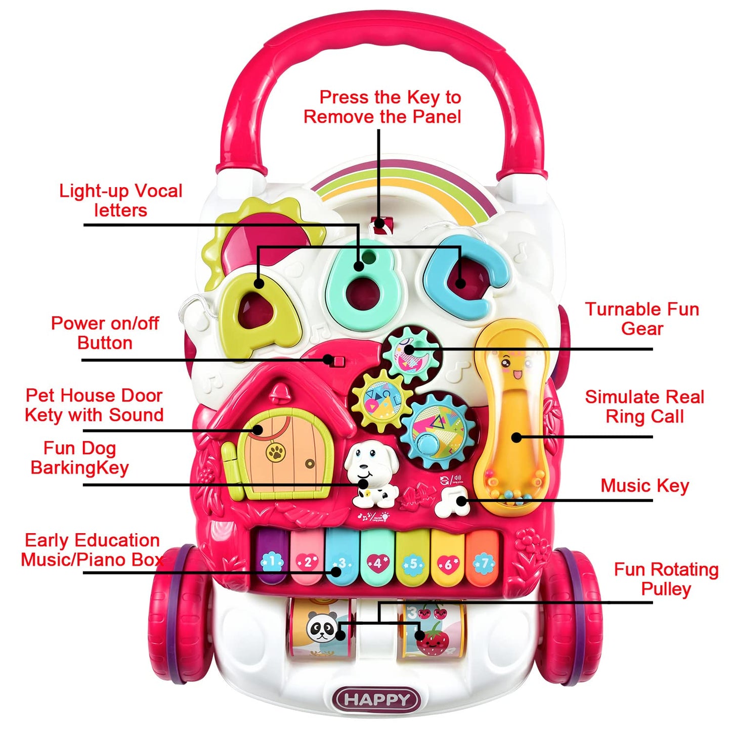 Dahuniu Sit to Stand Learning Walker, 2-in-1 Baby Walker for Girls and Boys, Multi-Function Removable Game Panel, Baby Activity