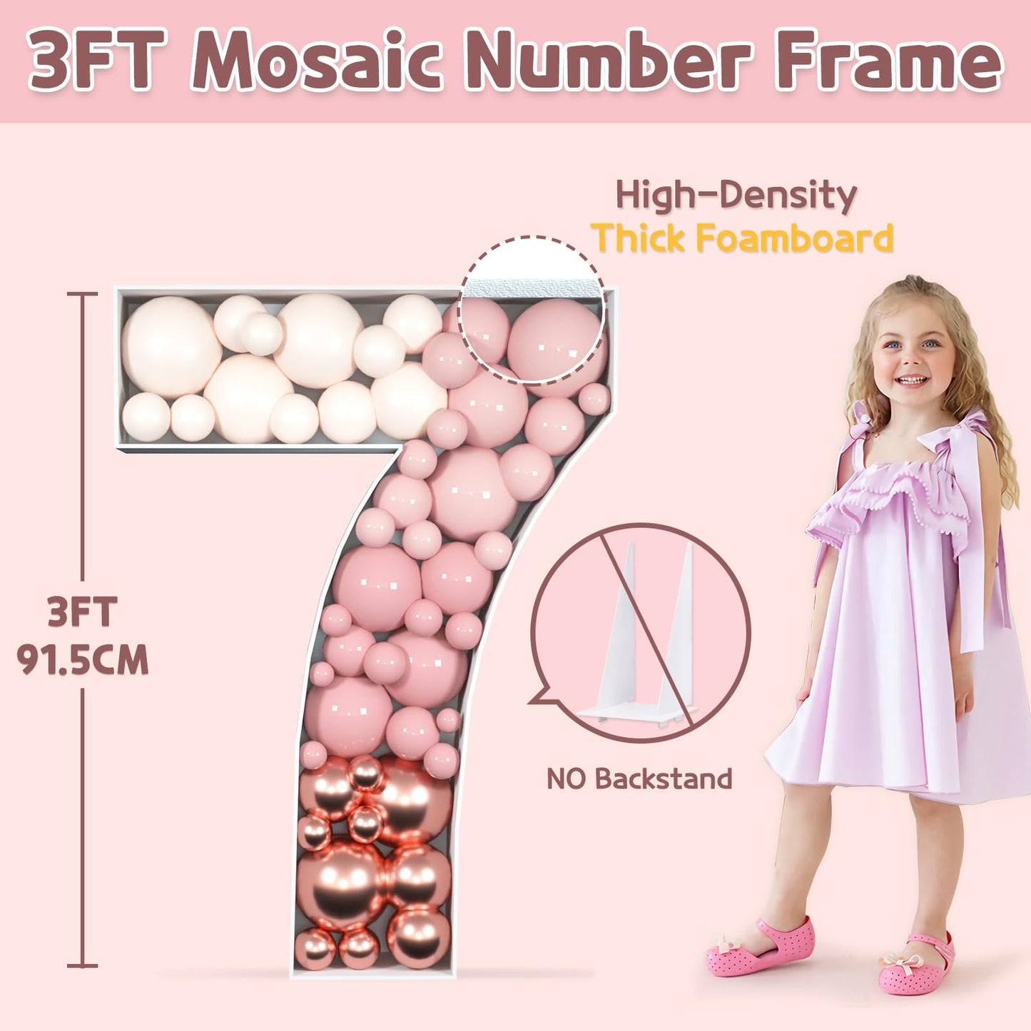 Imprsv 3Ft Mosaic Numbers For Balloons, Marquee Number, Mosaic Number Frame, Number 7 Balloon For 17Th 70Th Birthday Decorations