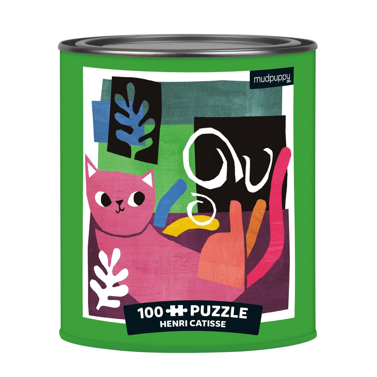 Mudpuppy Henri Catisse Artsy Cat Puzzle Tin, 100 Pieces, 12 X12 - Perfect Family Puzzle For Ages 6+ - Colorful Feline Portr