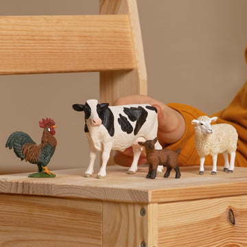 Schleich Farm World - Starter Set, Includes 4 X Collectible Toy Farm Animals, Cow, Sheep, Donkey Foal And Rooster Farm Animal To