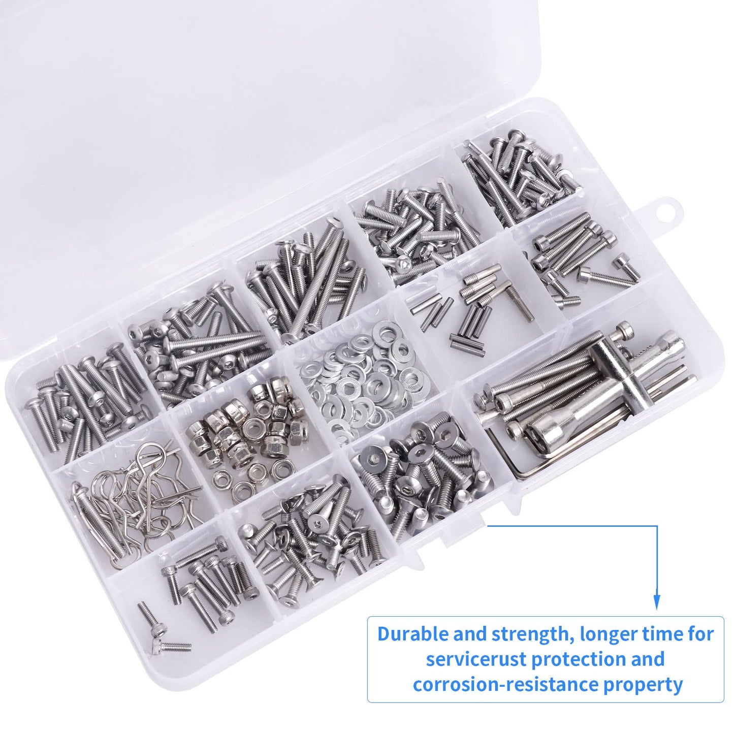 Allinrc 286Pcs Rc Screw Kit M2.5 M3 M4 Hex Screws Washers Lock Nuts Body Clips Wheel Pins Cross Wrench Hardware Fastener For 1/1