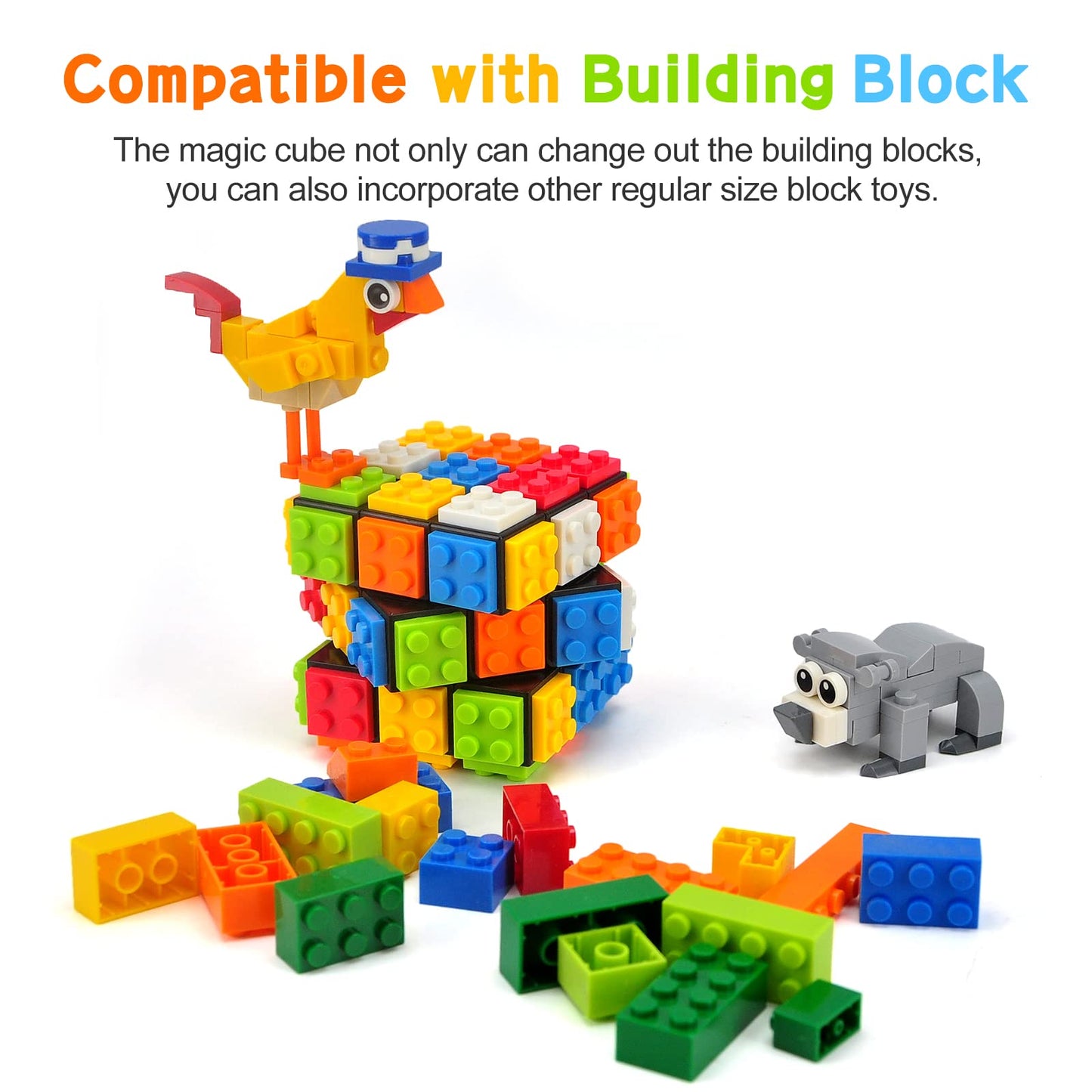 Acrofek Speed Cube 3X3 Build-On Brick Cube, Brain Teaser Puzzles Magic Cube With Building Blocks, Creative Puzzle Cube Toys For