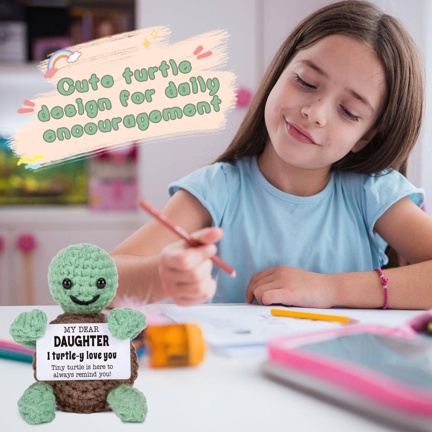 Mini Funny Turtle Valentines Day Gifts For Daughter Birthday Gifts From Mom Dad, Bonus Step Daughter In Law I Love You Daughter,