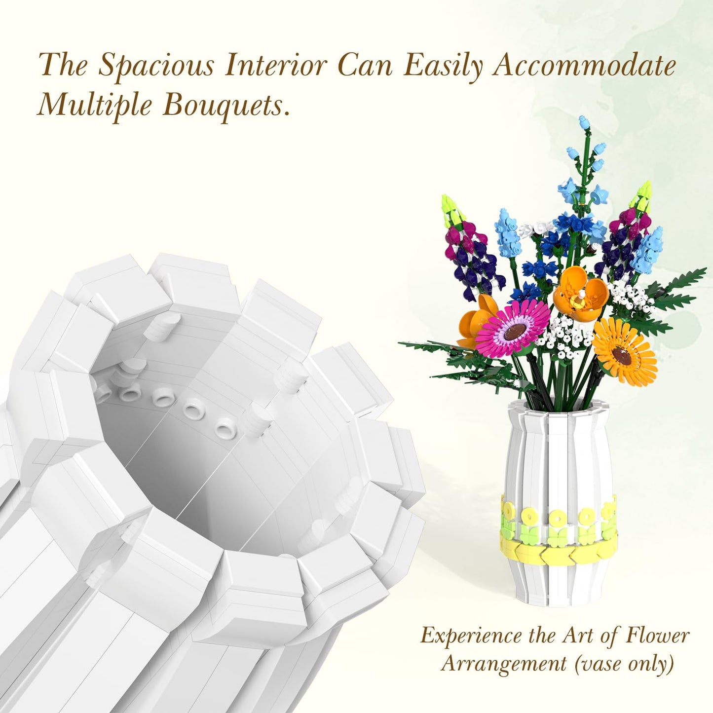 Flower Vase For Lego Bouquet, White Vase Building Set For Lego Roses Sunflowers Wildflower Daffodils Lotus Cherry Blossoms, For