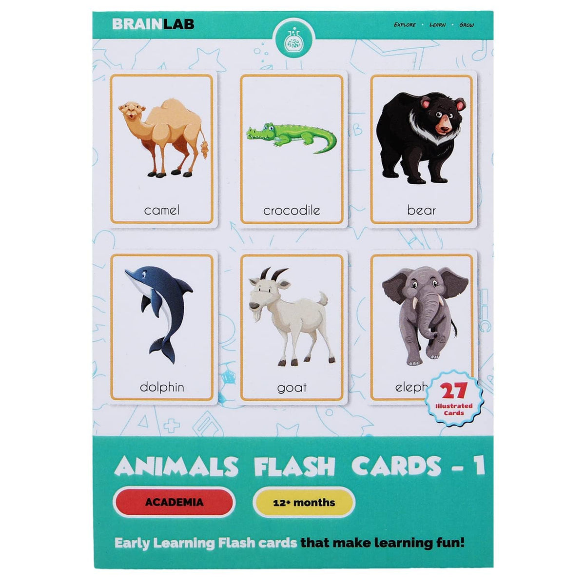 The Brain Lab Early Learning Animal Flash Cards Set, Illustrated Cards, Educational Learning Tool For 12+ Months, Academia Colle