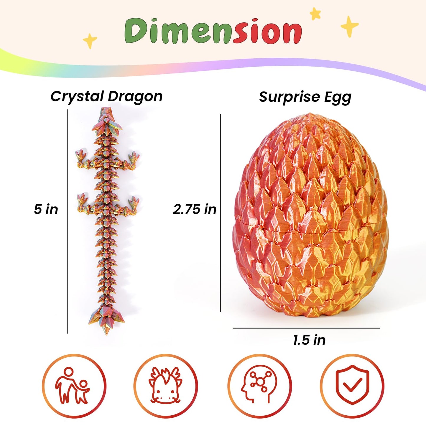 Yilcer 4Pcs 3D Printed Dragon Eggs With Dragon Inside Mini Dragon Egg Easter Eggs Articulated Dragon Easter Basket Stuffers Myst