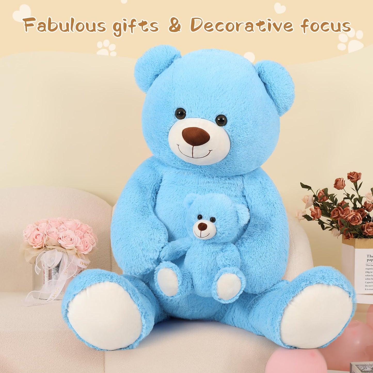 Tezituor Giant Stuffed Animal 51In, Large Teddy Bear Mommy With Baby, Big Teddy Bear For Kids, Girlfriend On Mother'S Day, Valentine, Christmas, Baby Shower, Birthday, Blue