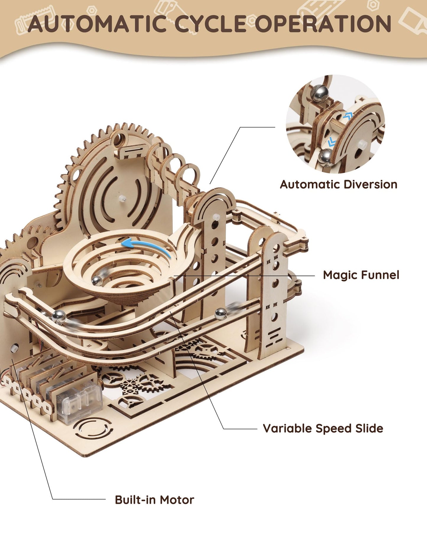 Sainsmart Jr. 3D Wooden Puzzles For Adults, Marble Run Wood To Build, Mechanical Model Building Kit, Diy Gift For Aged 14+, Roller Coaster
