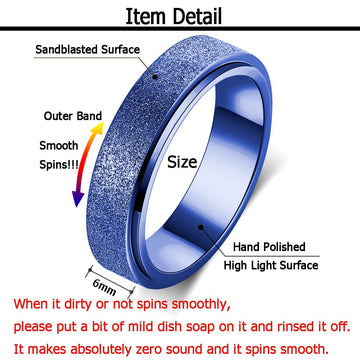 Titanium Stainless Steel Anxiety Fidget Spinner Ring For Women Men Fidget Toys Adults Size 9 Spinning Ring For Width 6Mm Blue