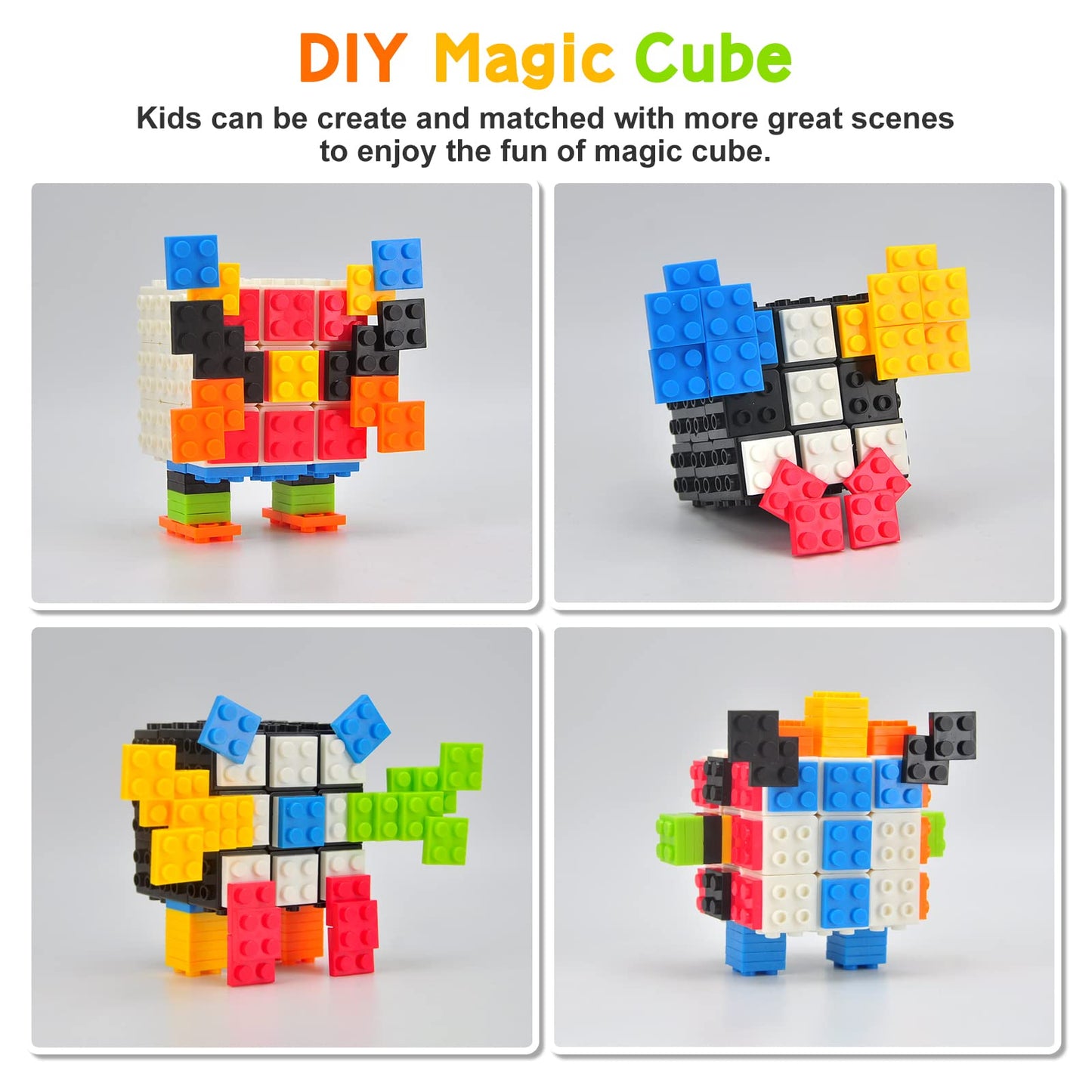 Acrofek Speed Cube 3X3 Build-On Brick Cube, Brain Teaser Puzzles Magic Cube With Building Blocks, Creative Puzzle Cube Toys For