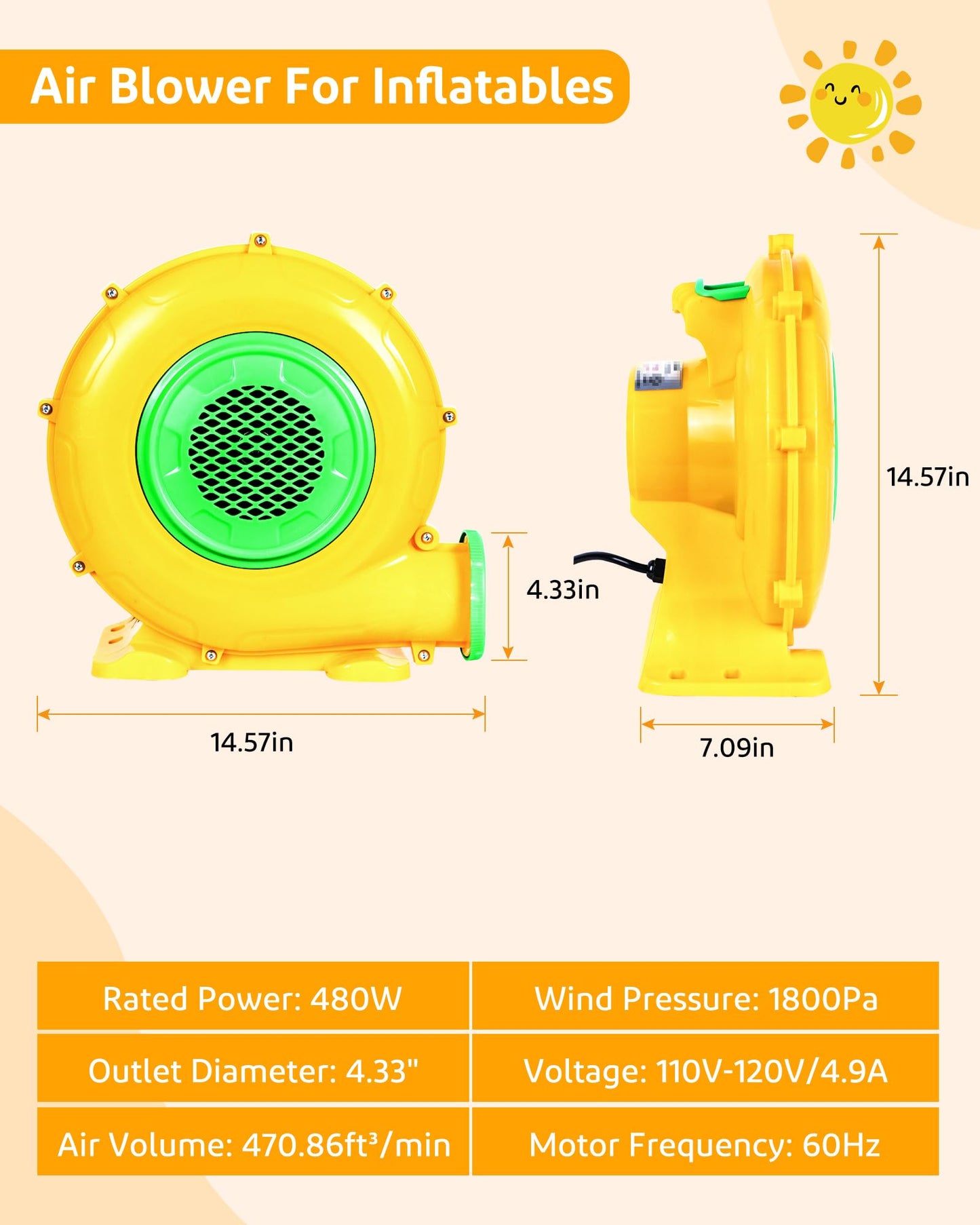 Step4Fun Bounce House Air Blower for Inflatables, 480 Watt ETL Certified Electric Blower, Perfect for Inflatable Bounce House Wa