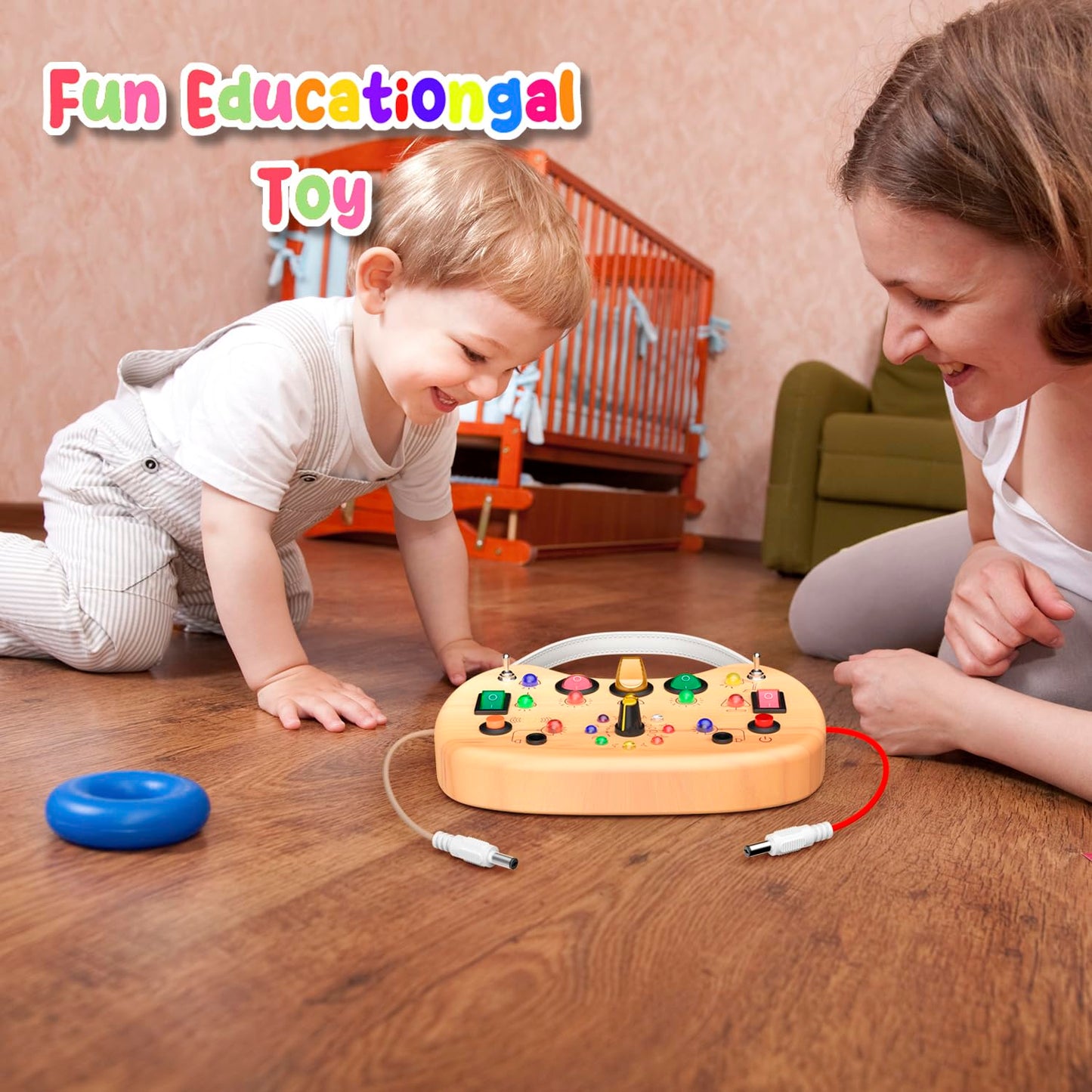 Flycoost Montessori Toddler Busy Board Sensory Toys For Toddlers Wooden Autism Sensory Toy, Toddler Switch Board With 17 Led Lig