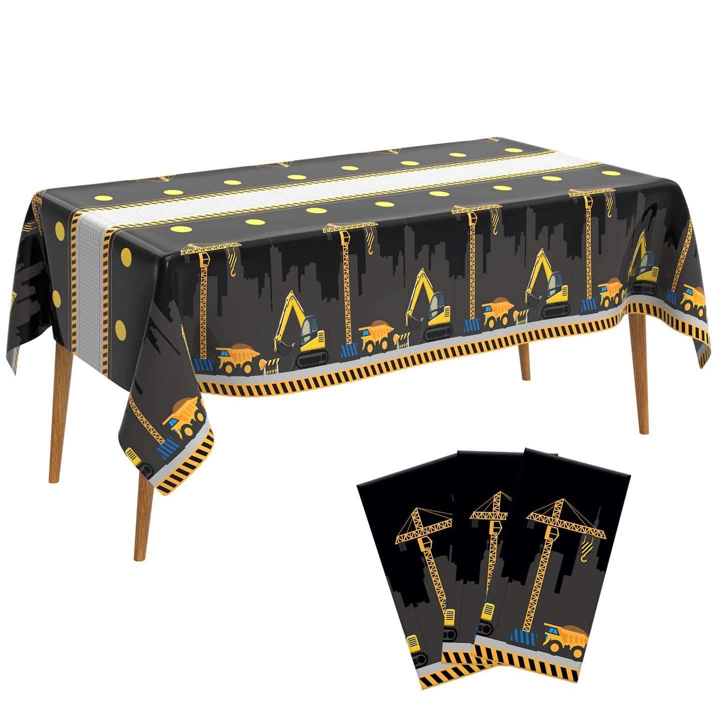 3 Pcs Construction Table Cloth Plastic Disposable Construction Birthday Party Supplies Tablecloth Rectangle Dump Truck Table Cov