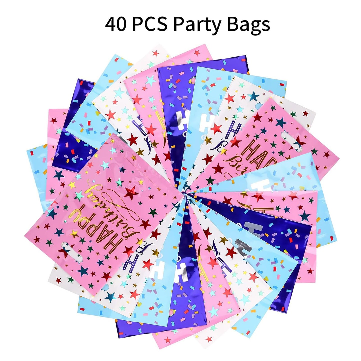 PintreeLand Happy Birthday Party Favor Bags 40 PCS Plastic Goodies Return Gift Bags for Kids Baby Girls & Boys Birthday