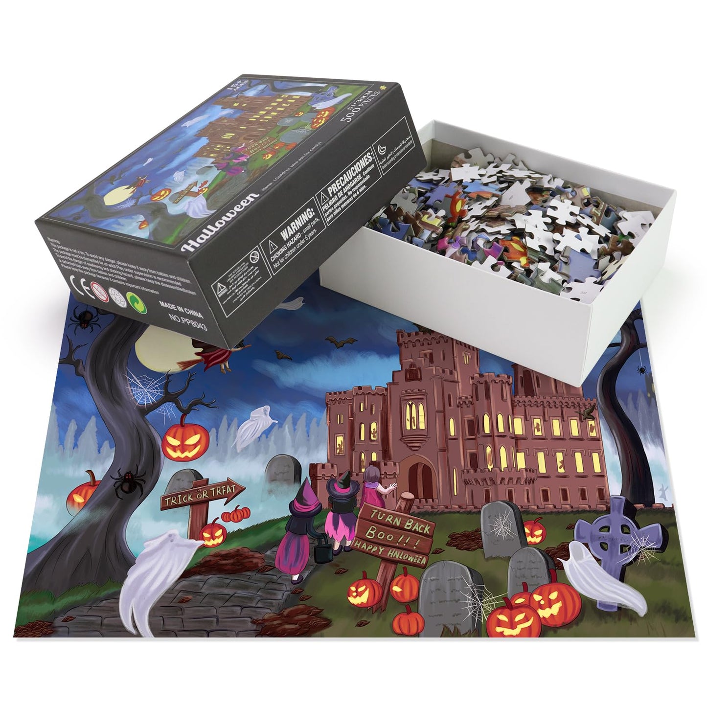 Motiloo Halloween 500 Piece Jigsaw Puzzle For Adults - Halloween Haunted Mansion Trick Or Treaters Jigsaw 14' X 20'