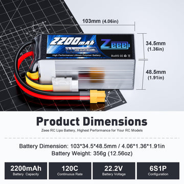 Zeee 6S Lipo Battery 2200mAh 22.2V 120C Soft Case Battery with XT60 Connector for RC Airplane Helicopter RC Car Truck Tank Drone