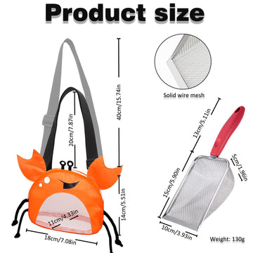 Yooleetc 4Pcs Beach Toy Mesh Shovel And Mesh Beach Bag Seashell Bag,For Sand Filter & Collect Shells,Sand Sifter Shell Collectin