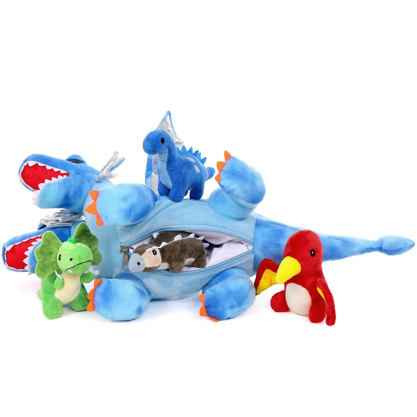 Tezituor Double Headed Dragon Stuffed Animals, 5 PCs Stuffed Dinosaur Plush Toys Set, Mommy Dragon with 4 Baby Dinosaurs Plushie