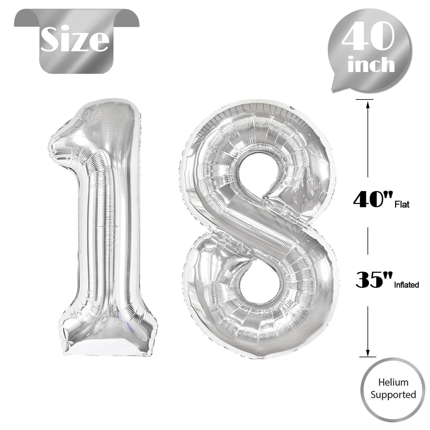 18 Balloon Number, Silver Number 18Th Birthday Balloons 40 Inch, 18 Years Old Silver Birthday Decorations For Boys Girls, 18Th A