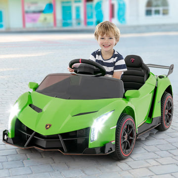 Olakids Kids Ride On Car, 12V 4Wd Licensed Lamborghini Veneno Electric Vehicle With Remote Control, Toddlers Battery Powered Toy Gift With 2 Speeds, Rocking Mode, Music, Usb, Mp3 (Green)