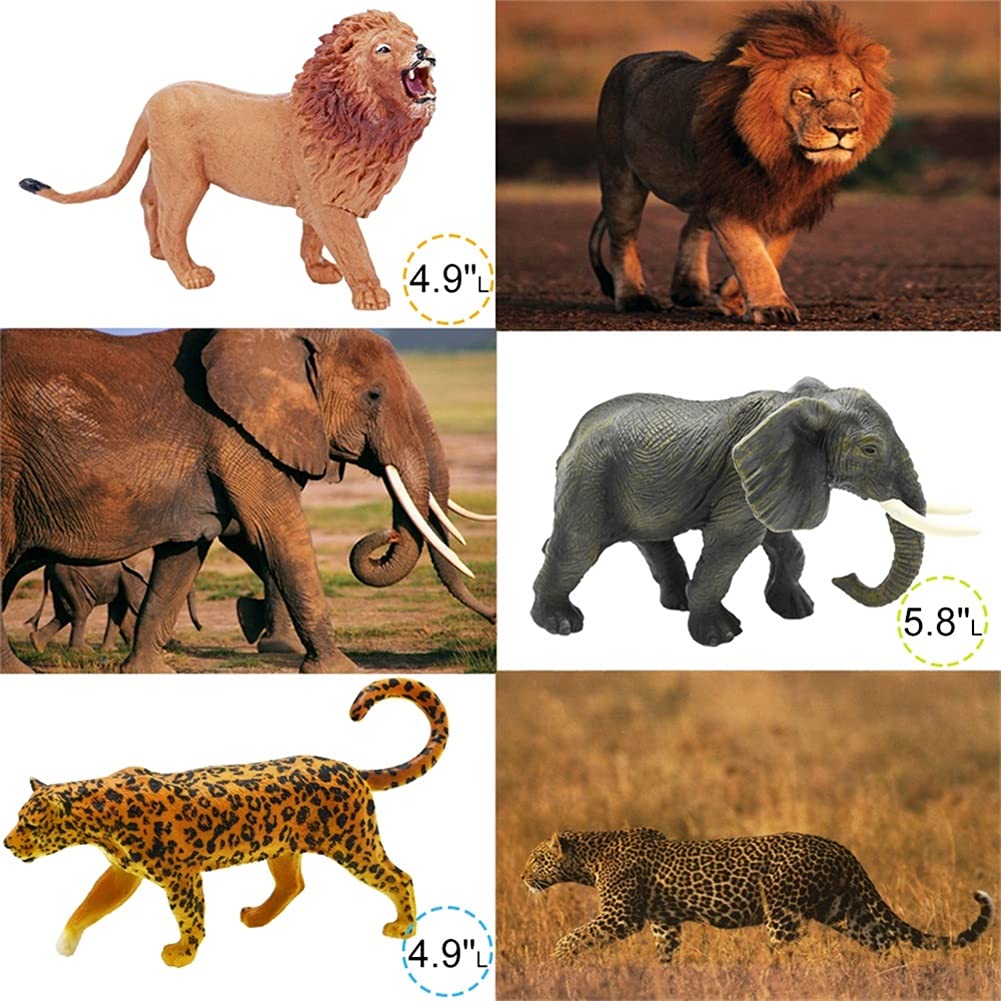 65Pcs Safari Animal Figurines Toy Set, Realistic Jungle Zoo Figures With Elephant, Lion, Giraffe, Fence, Building Blocks For Kid