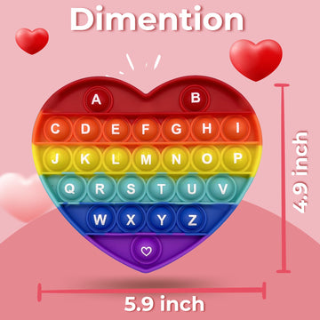 Petbsnvb Rainbow Heart Shaped Pop Bubble Valentines Fidget Toy With Letters And Numbers, Xmas Gift Sensory Toy With Alphabets Ki