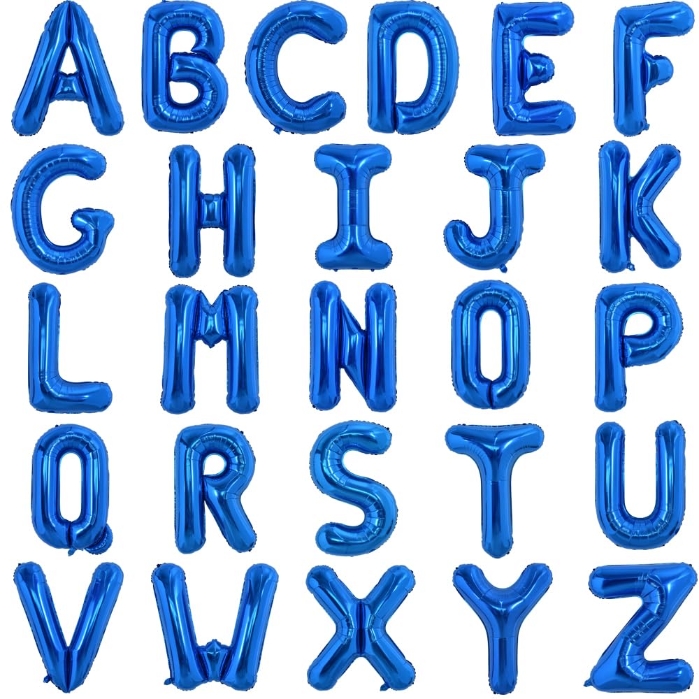 Toniful 52 Pieces 16 Inch Blue Letter A-Z Balloons,Custom Phrase Mylar Foil Alphabet Letter Diy Personalized Phrase Banner For B