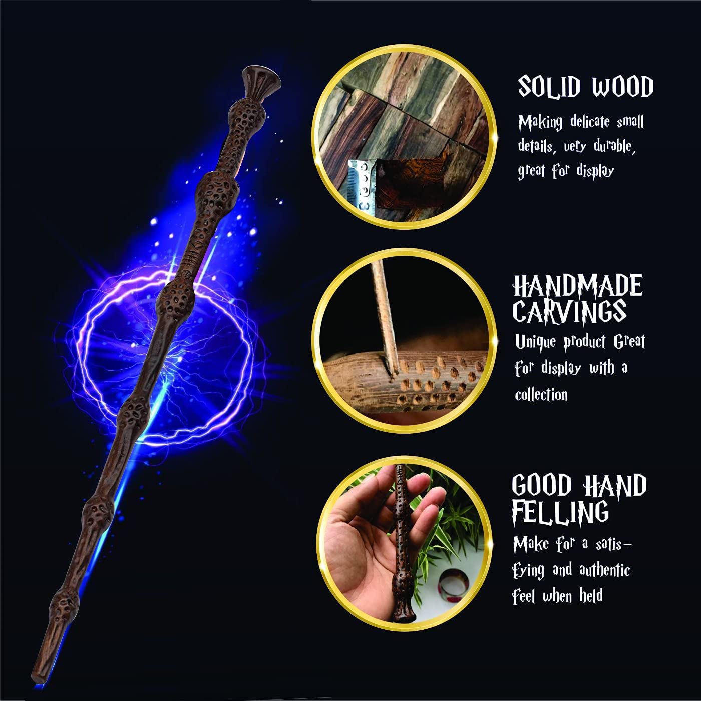 Handicraftviet - Hand Carved Wooden Magic Wand, Magic Wands For Wizards, Witch Wand 15 In For Collection, Magical Gift For Hallo