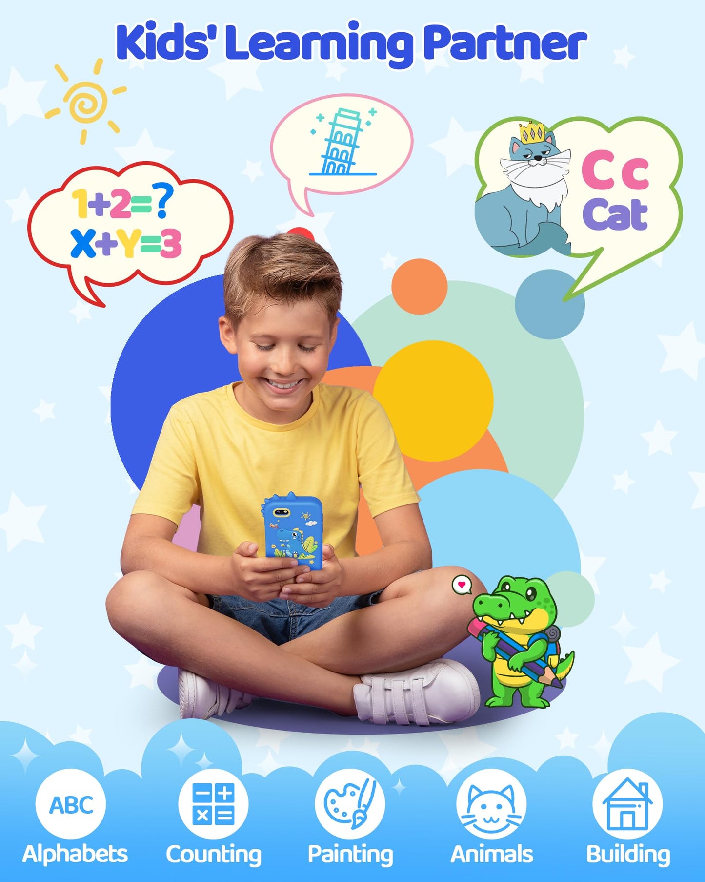 KOKODI Kids Smart Phone Toys, Touchscreen HD Dual Camera Cell Phone for Kids, Birthday Gifts Dinosaur Toddler Play Phone for Boy